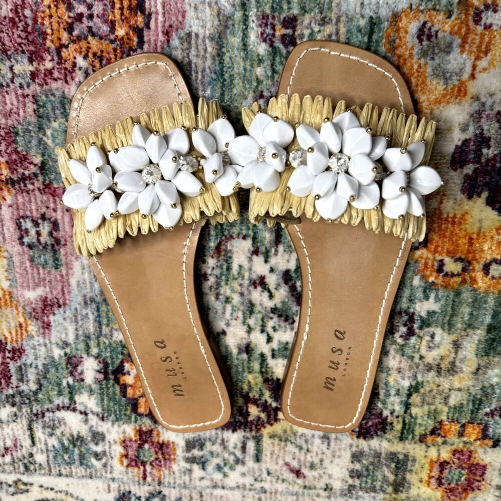 Musa London Raffia Slide Sandals - Picture 2 of 4